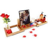 Premium Bathtub Caddy Tray for Tub, Bamboo Bath Tray for Tub with Extending Sides, Adjustable Bath Tub Tray Wood for Luxury Bath Fits Most Bath Tubs Bathtub Accessories Gift Idea BESHOF