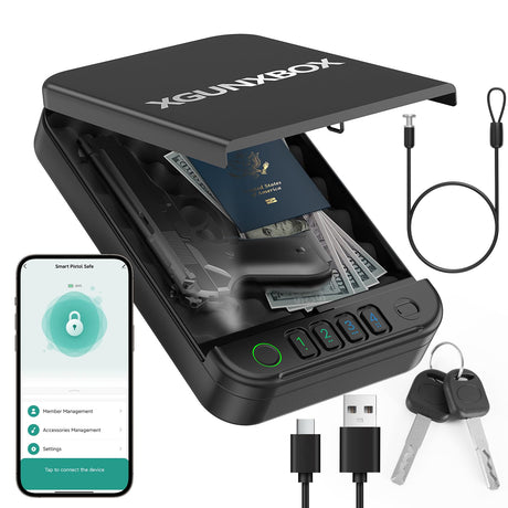 Gun Safe, Upgrade APP Control Portable Small Pistol Safe Travel Case, Biometric Gun Safes for Handgun, Fingerprint Quick Access Gun Box with Keys, Keypad and USB-C Port for Home Bedside Nightstand Car XGUNXBOX