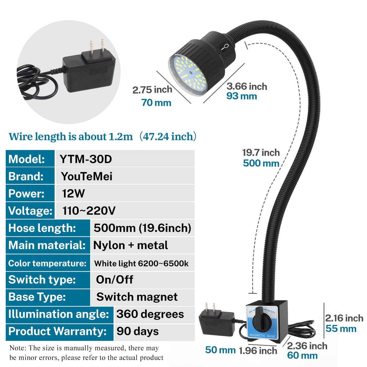 Lathe Light,1200 Lumens Magnetic Led Light, IP66 WaterProof Magnetic Base Shop Light for Milling Machine, Drill Press… YouTeMei
