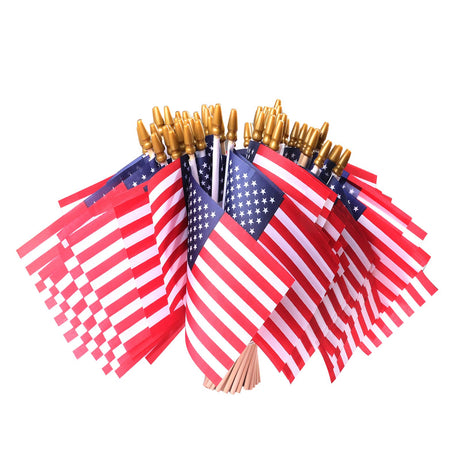 Small American Flags on Stick, 50 Pcs Fourth of July Decorations Outdoor 4''x6'' USA Flag, 4th of July Flags American Flag Small With Wooden Stick,Mini Flags for Outside Patriotic Decor for Yard Patio HOOSUN