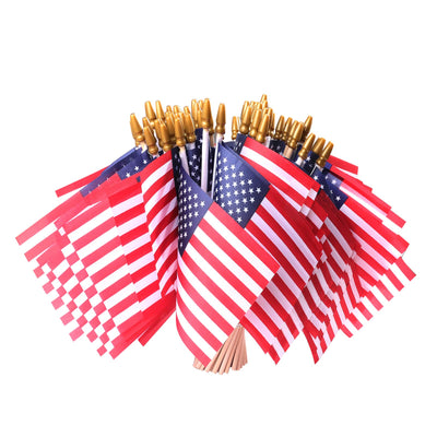 Small American Flags on Stick, 50 Pcs Fourth of July Decorations Outdoor 4''x6'' USA Flag, 4th of July Flags American Flag Small With Wooden Stick,Mini Flags for Outside Patriotic Decor for Yard Patio