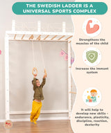 Woodandhearts Swedish Ladder Indoor Playground, Climbing Wall for Kids, Montessori Climbing Set, Indoor Jungle Gym for Toddlers (Pair of Gymnastic Rings) Wood And Hearts