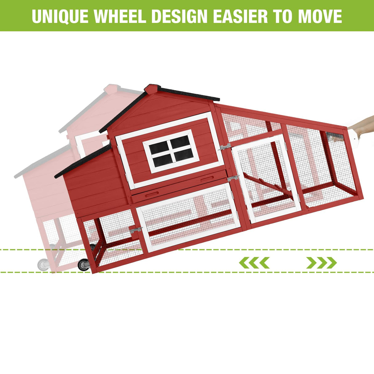 GUTINNEEN Chicken Coop Mobile Hen House Wooden with Run Poultry Cage with Nesting Box,Red GUTINNEEN