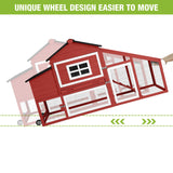 GUTINNEEN Chicken Coop Mobile Hen House Wooden with Run Poultry Cage with Nesting Box,Red GUTINNEEN