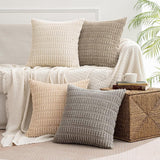 MIULEE Pack of 4 Neutral Corduroy Decorative Throw Pillow Covers 18x18 Inch for Sofa Living Room Couch Bed Rustic Farmhouse Boho Soft Striped Pillow Covers Home Decor Beige and Brown MIULEE