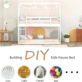 Bellemave Low Twin Over Twin House Bunk Bed for Kids - Solid White Wood with Ladder and Guardrails Bellemave