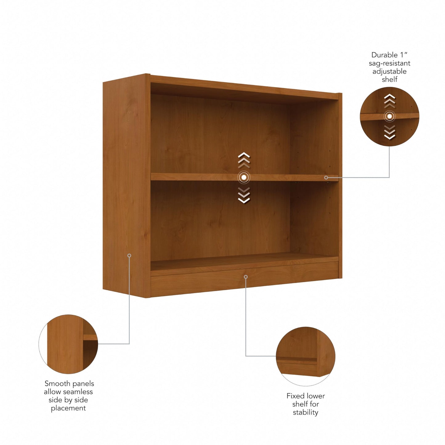 Bush Furniture Universal Small 2 Shelf Bookcase - Natural Cherry Finish - WoodArtSupply