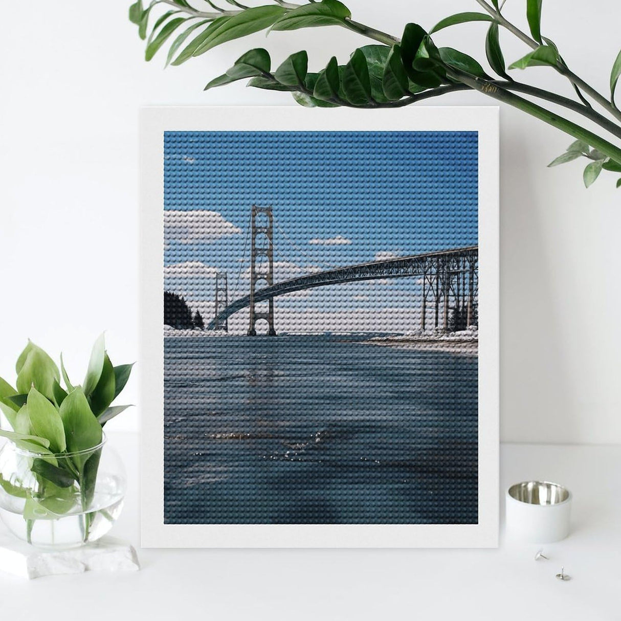 5D Diamond Painting Kits for Adult, Mackinac Suspension Bridge Diamond Art Kits for Beginners Fun DIY Crafts Round Diamond Art Canvas Home Wall Decor 16"x20" WoodArtSupply