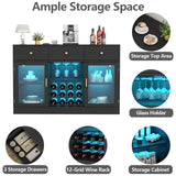 Auromie Wine Bar Cabinet with LED Light, Home Coffee Cabinet with Wine and Glass Rack, Kitchen Buffet Sideboard with Storage Drawers & Adjustable Shelves, Modern Liquor Cabinet with Glass Door (Black) Auromie