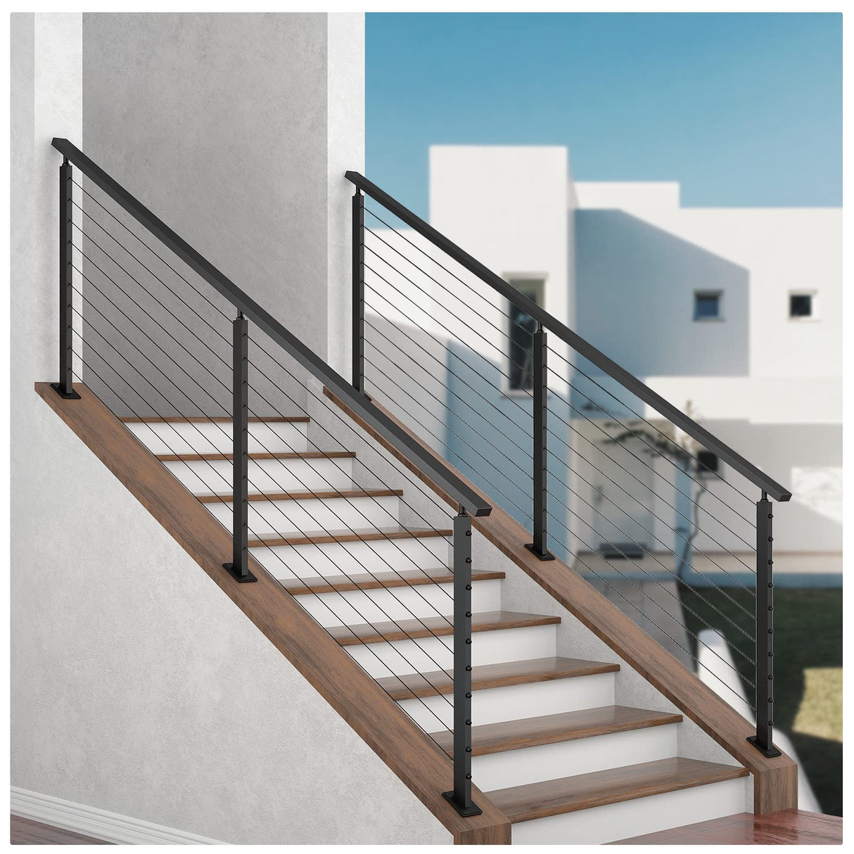 Muzata Black Slope Cable Railing Post 36 Inch for 25-40 Degrees Slope 36"x1"x2" T304 Stainless Steel Cable Railing System Kit Indoor Outdoor with User Guide and 5 Degree Spacer PR11 BA4S Muzata