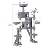 Homiflex Tall Cat Tree for Indoor Cats, 74" Multi-Level Cat Tower with Cat Condos, Plush Perches & Self-Cleaning Litter Box Base, Modern Cat Tree with Scratching Posts & Hammocks, Grey Homiflex