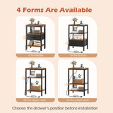 SUPERJARE Nightstand with Charging Station, Bed Side Table with Adjustable Fabric Drawer, Night Stand for Bedroom, 3-Tier Storage End Table, for Living Room, Rustic Brown and Black SUPERJARE