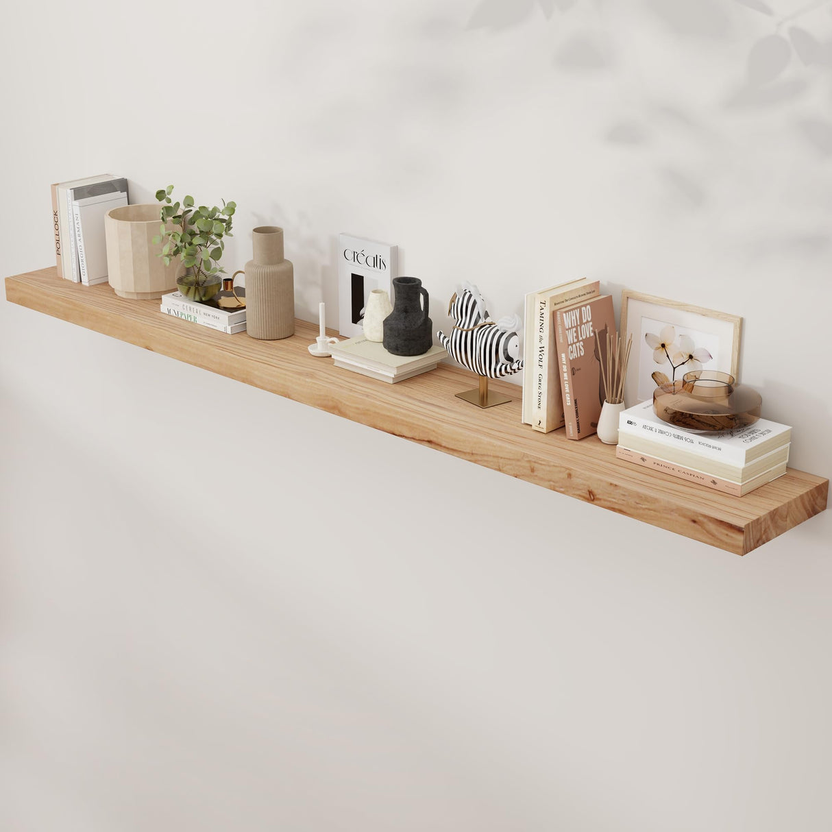 Axeman Floating Shelves for Wall, Rustic Elm Wood 72'' W x 8" D Wall Mantel Shelf with Invisible Bracket, Large Long Wall Mounted Storage Shelves for Living Room, Bedroom, Kitchen, Bathroom, Natural Axeman