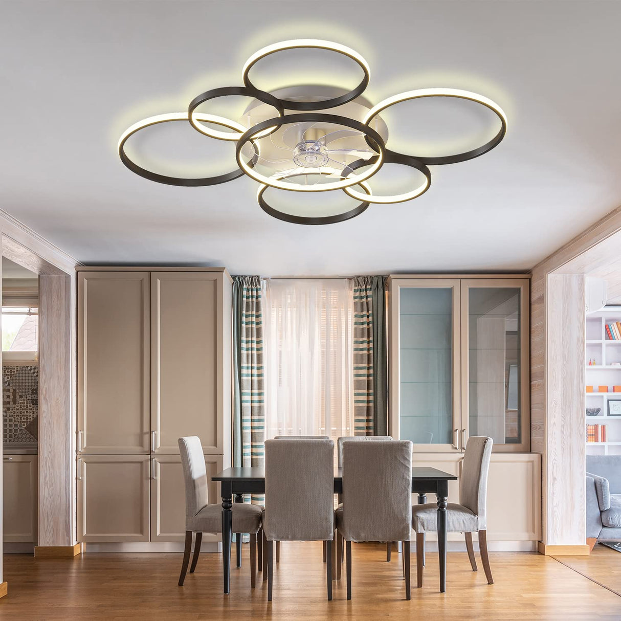 SNOWUNDER 41" Modern Ceiling Fan with Light, Flush Mount Celing Fan with Led Light and Remote Control for Living Room，Tri-Color Light 6-Speed Wind SNOWUNDER