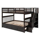 Harper & Bright Designs Full Over Full Bunk Bed with Trundle & Stairs, Wooden Full Size Bunk Bed Frame with Storage,for Kids Teens Adults(Espresso,Full Over Full) Harper & Bright Designs