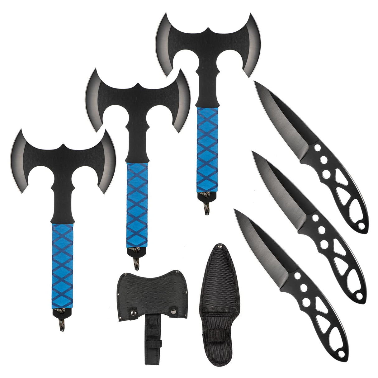 Throwing Axes and Tomahawks Double Sided Set,10 inch Full Tang Stainless Steel,Protective Nylon Sheath,Throwing Hatchet for Competition and Recreation,Throwing Axe 3 Pack WLQiu