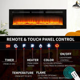 oneinmil Electric Fireplace, 50 inch Wide Recessed/Wall Mounted Electric Fireplace, Remote Control with Timer 12 Adjustable Color Flame, Remote Control,with Crystal Stone, 750/1500W oneinmil
