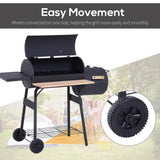 Outsunny 48" Portable Barrel Charcoal BBQ Grill, Steel Outdoor Barbecue Smoker with 232 Square Inches Cooking Space, Storage Shelf, Wheels for Garden Camping Picnic, Black Outsunny