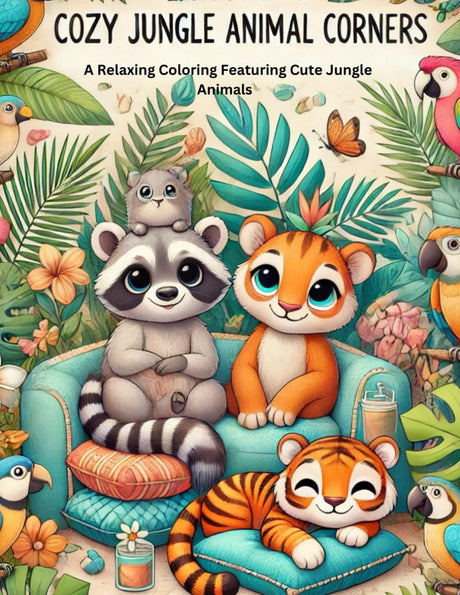 Cozy Jungle Animal Corner: A coloring book for adults and kids, featuring bold and easy designs in a cozy jungle world filled with adorable animals, designed for stress relief and relaxation WoodArtSupply