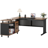 Tribesigns 63 Inch Executive Desk with File Cabinet, Large Office Desk L Shaped Computer Desk with Drawers and Storage Shelves, Business Furniture Desk Workstation for Home Office, Brown and Black Tribesigns