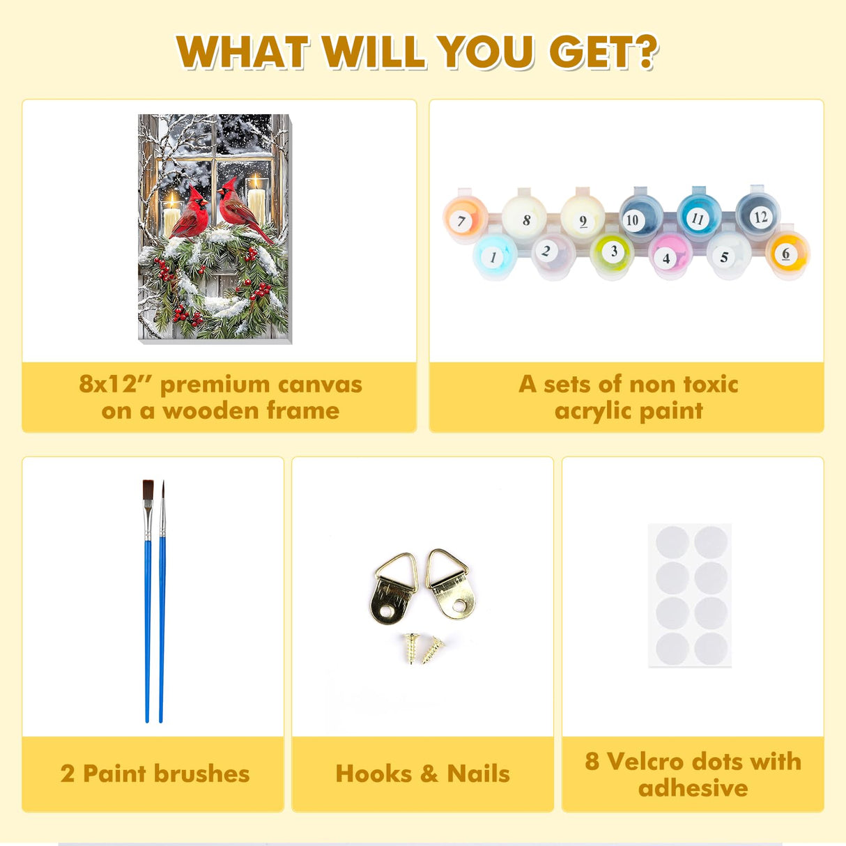 Bowetile Cardinal Paint by Numbers for Adults Beginners Framed, Adults' Paint-by-Number Christmas Kits, Adult Paint by Number Winter Kits on Canvas, Acrylic Number Painting for Home Decor, 8x12in Bowetile