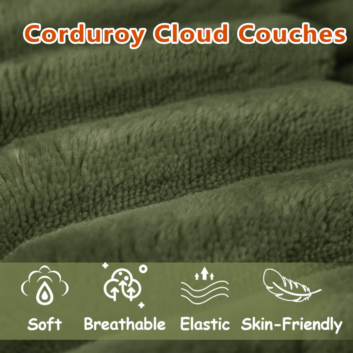 63" Cloud Loveseat Sofa - Boneless Deep Seat 2-Seater, No Assembly Foam Floor Couch, Plush Corduroy Fabric, Modern Living Room Sofa for Small Space Apartment, Bedroom, Office (Green, 63") Klwenas Maec