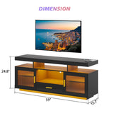 MDGC 24-Color RGB TV Stand, Auto Sensor LED Entertainment Center with Wireless Charging Station, Media TV Console Table with Large Storage Cabinet (Black) MDGC