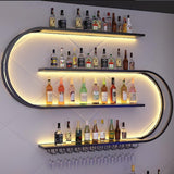 amhricho 59 Wall Mounted Wine Rack, Half Round Multi Tier Wine Rack with Wine Glass Hooks, Iron Wine Bottle Display Rack for Kitchen, Bar, Cafe(Bulbs Not Included) (Black, 59INCH) amhricho