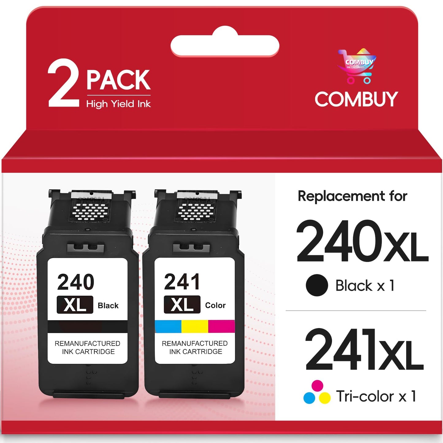 Remanufactured Ink Cartridge Replacement for Canon Printer Ink 240 241 Combo Pack PG-240XL CL-241XL for Pixma MG3620 MG3600 TS5120 MG3520 MX512 MG3520 MG3600 MG3220 Printer (1 Black 1 Tri-Color)