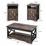 AMERLIFE 3-Piece Farmhouse Table Set Includes Coffee Table& Two End Tables, Side Table with Charging Station and USB Ports, for Living Room, Bedroom,Dark Oak AMERLIFE