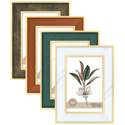 XUANLUO 4x6 inch Picture Frames Set of 4 Modern Style Frame with High Definition Tempered Glass Colorful Decotative Photo Frames for Wall Mount and Tabletop Display Family Wedding Gift