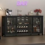 Launica Liquor Bar Cabinet, Industrial Wine Bar Cabinet, Rustic Sideboard Buffet Cabinet for Liquor, Glasses & Coffee Bar with Storage Rack for Home Kitchen Dining Room, Dark Grey Oak, 55 In Launica