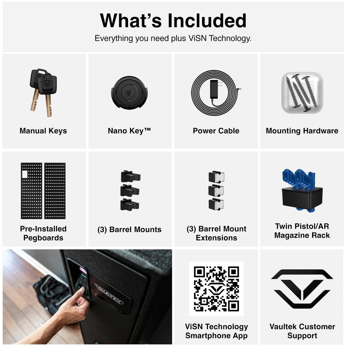 VAULTEK RS500i Compact Quick Access Biometric Rifle Safe with Modular Interior, ViSN Smart WiFi, Live Alerts, Auto-Open Door, & Anti-Theft Protection, Modular High Capacity Safe / ViSN RS500i VAULTEK