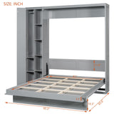 Merax Queen Size Murphy Bed Wall Bed with Shelves, Drawers and LED Lights,Gray Merax