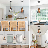 Magiroz Industrial Farmhouse Black and Wood Pendant Lights Kitchen Island 1 Light Adjustable Rustic Mini Wooden Hanging Light Fixtures Kitchen Single Pendant Lighting Over Island MPL28-1 (1 Pack) Magiroz
