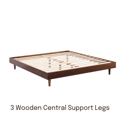 NTC Fly Dark Walnut Wooden Bed Frame Without Headboard - Effortless Assembly, Silent Slats, 1000 Lb Capacity, Queen Size - WoodArtSupply