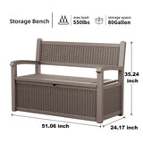 ROJIK 80 Gallon Storage Bench Deck Box Outdoor with Armrests,Storage Furniture Waterproof Lockable for Porch Patio and Garden (Grey) ROJIK