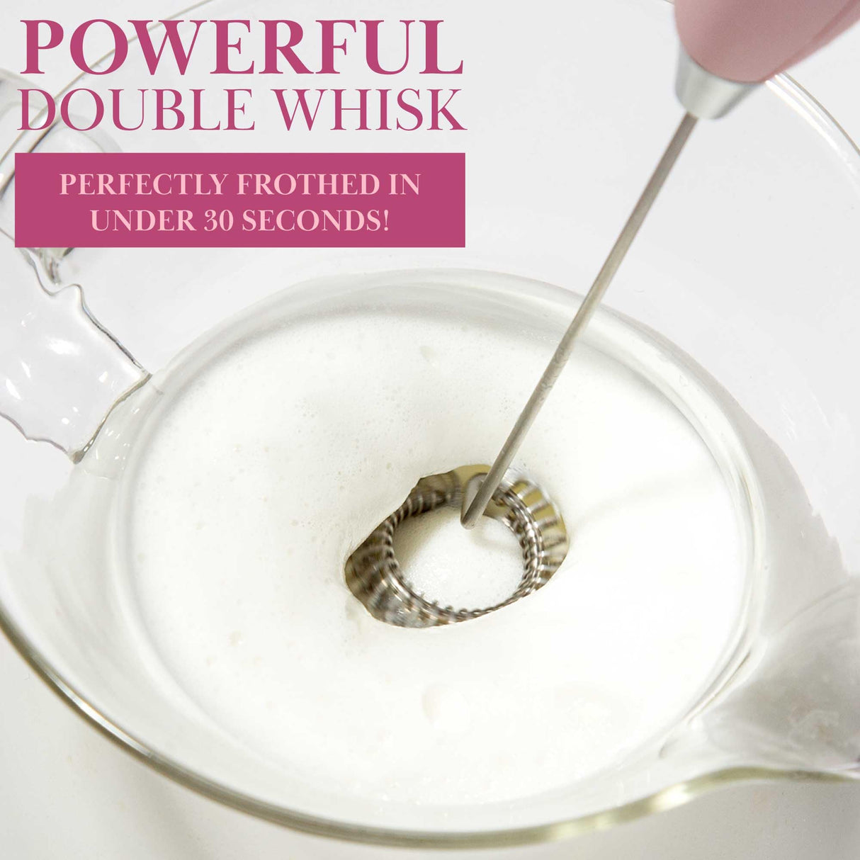 Paris Hilton Electric Handheld Milk Frother with Double Coil Head Whisk and Gold Metal Stand, Battery Powered (2 AA Batteries Required but Not Included), Pink Sparkle Finish Paris Hilton