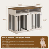 41 inch Dog Crate Furniture, Farmhouse Dog Kennel Indoor with Divider & Shelf Storage, Wooden Indoor Dog Crate for 2 Dogs, Decorative Pet Crate End Table for Large Dogs, White REVOMINCA