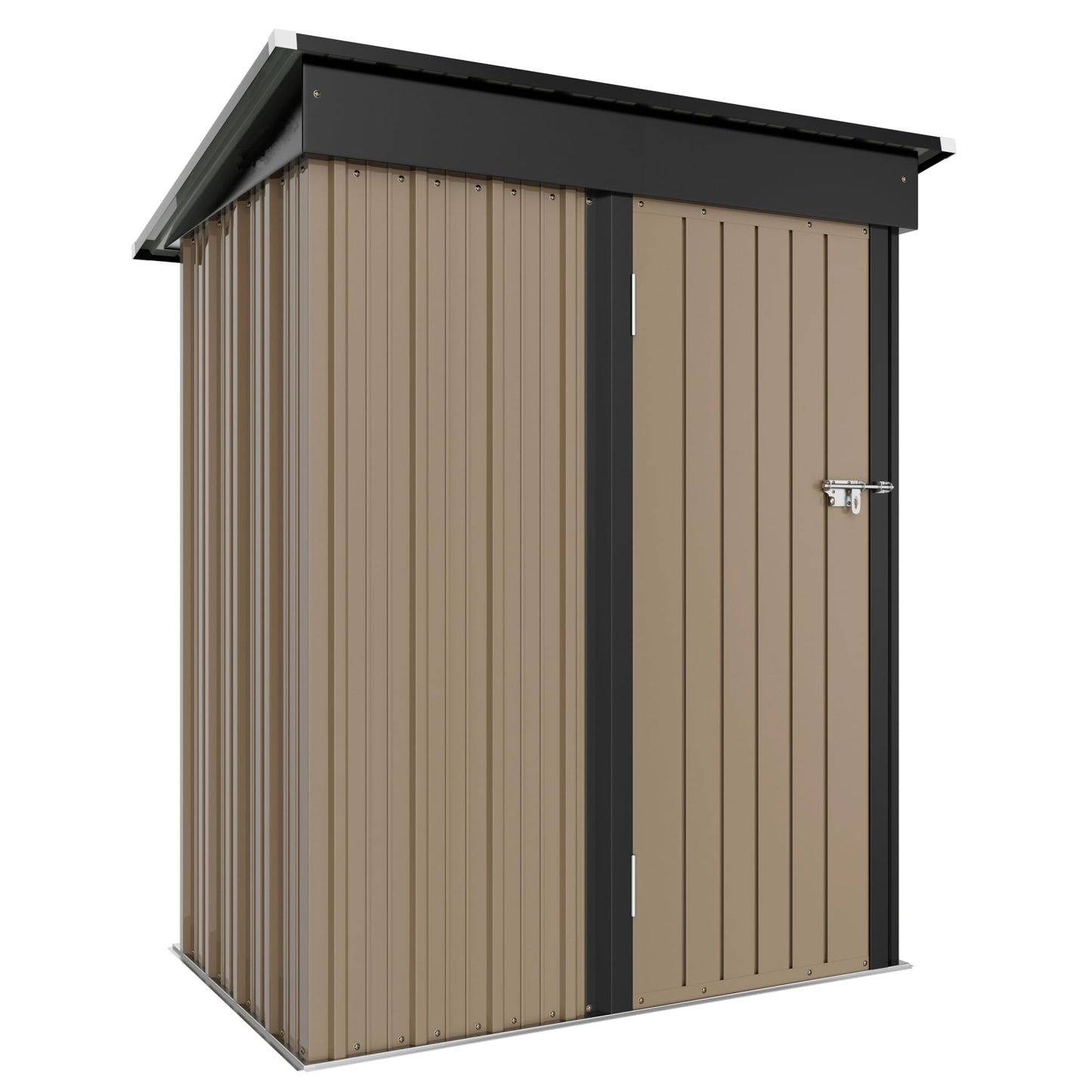 GUNJI 5 x 3 FT Shed Outdoor Storage Shed Metal Garden Shed with Lockable Door Outside Waterproof Tool Shed for Backyard, Patio, Lawn (Brown)