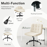 Furniliving Wide Desk Chair, Faux Fur Upholstered Office Chair with Wheels, Adjustable Accent Chair with Thicken Seat, Computer Chair for Living Room, Study Room, Home Office, IvoryWhite Furniliving