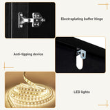 4 Doors Armoire Wardrobe Closet with Mirror, LED Armoire with Doors and Drawers, Wooden Wardrobe Storage Cabinet with Hanging Rod, Adjustable Shelves, Black chartustriable