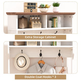 TOOBVEST Hall Tree with Shoe Storage, 5-in-1 Farmhouse Coat Rack with Shoe Bench, Standing Shoe Rack with 3 Hooks for Front Door Entrance Mudroom Entryway Bedroom Hallway Living Room, White and Walnut TOOBVEST