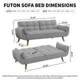 Homies Life Convertible Futon Sofa Bed, Linen Sleeper Couch, 75" W Modern 3 Seater Tufted Sofa with Adjustable Backrests and Solid Wood Legs for Living Room, Bedroom, Small Space, Gray Homies Life