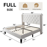 iPormis Full Size Velvet Platform Bed Frame with Button Tufted Headboard, Upholstered Bed Frame with Solid Wooden Slats, 8" Underbed Space, No Box Spring Needed, Noise Free, Easy Assembly, White iPormis