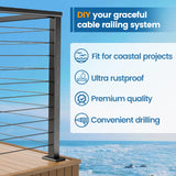 Muzata Aluminum Black Corner Cable Railing Post 36 Inch 36"X2"x2" T-drilled One-Post Corner Solution Surface Mount Cable Railing System Kit Indoor Outdoor Seaside with User Guide PD02 B3AS Muzata