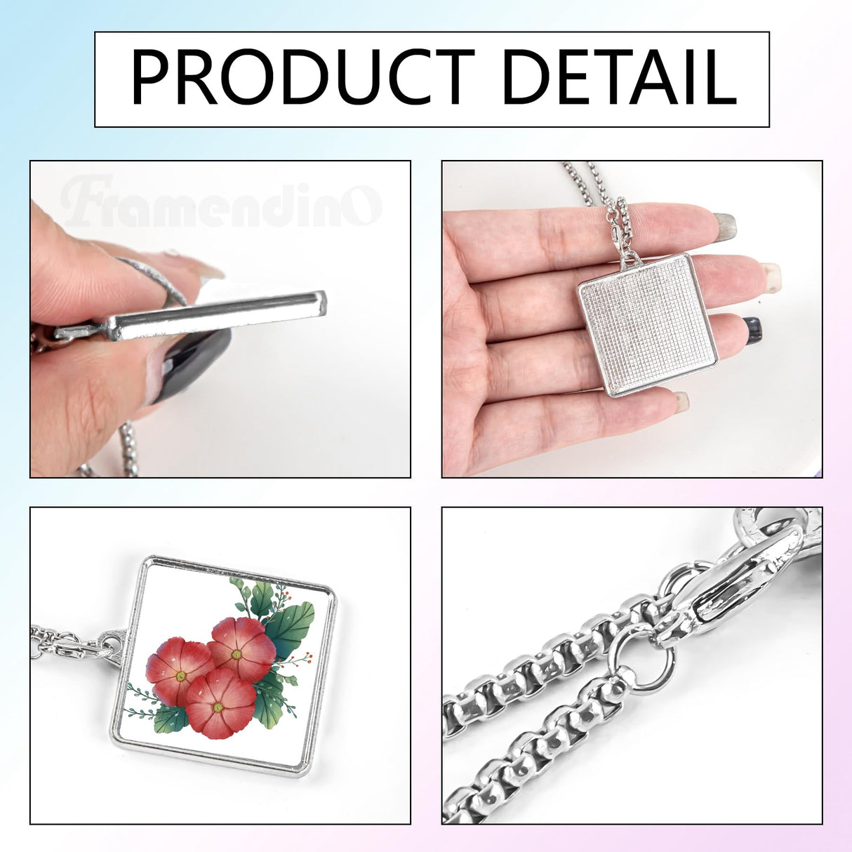 Framendino, 5 Pack Sublimation Blank Necklace Heat Transfer Bezels Pendant Necklace with 5 Sublimation Blank Sheets for Jewelry Making Framendino