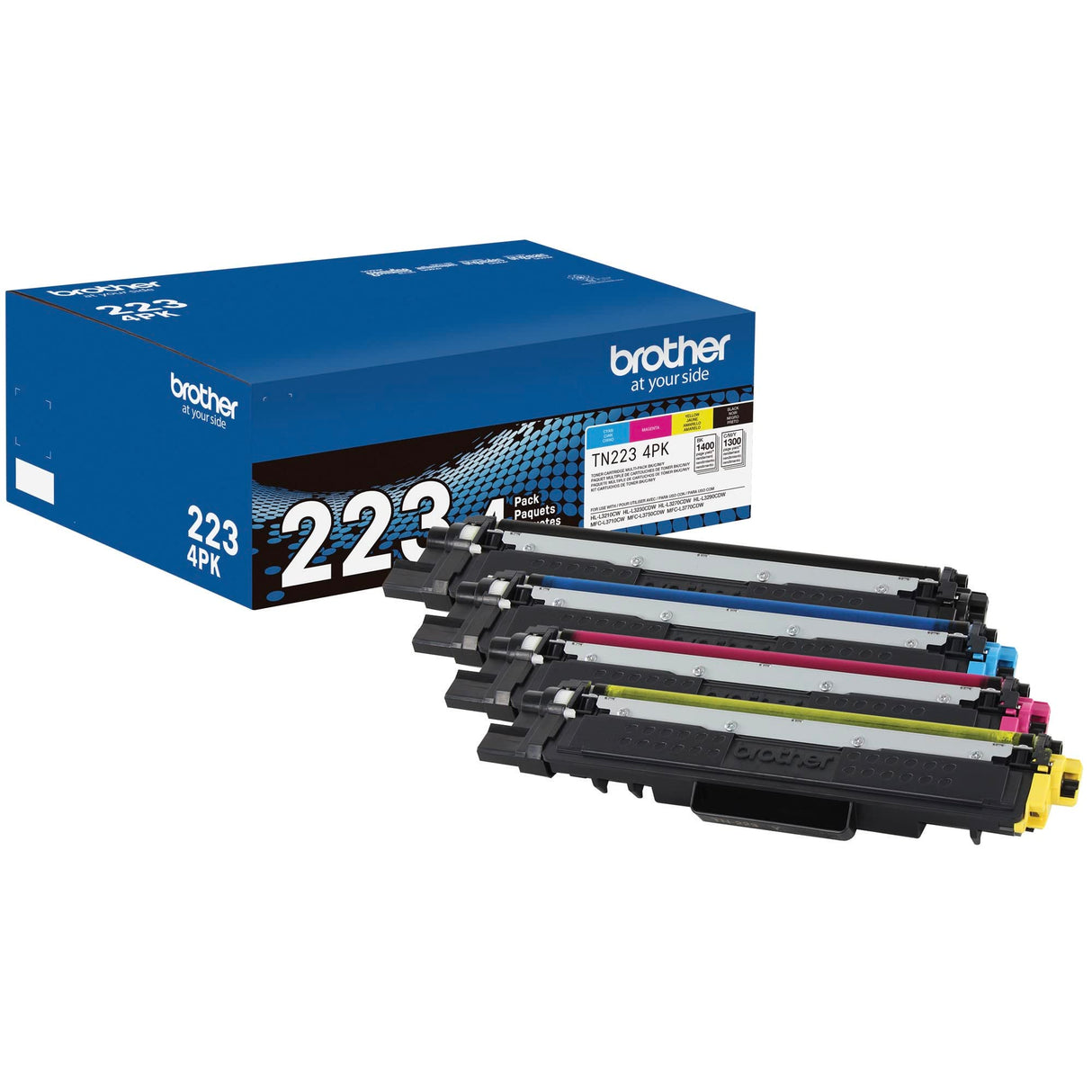 Brother Genuine Standard-Yield Toner Cartridge Four Pack TN223 4PK - includes one cartridge each of Black, Cyan, Magenta & Yellow Toner, Standard Yield, Model: TN2234PK Brother