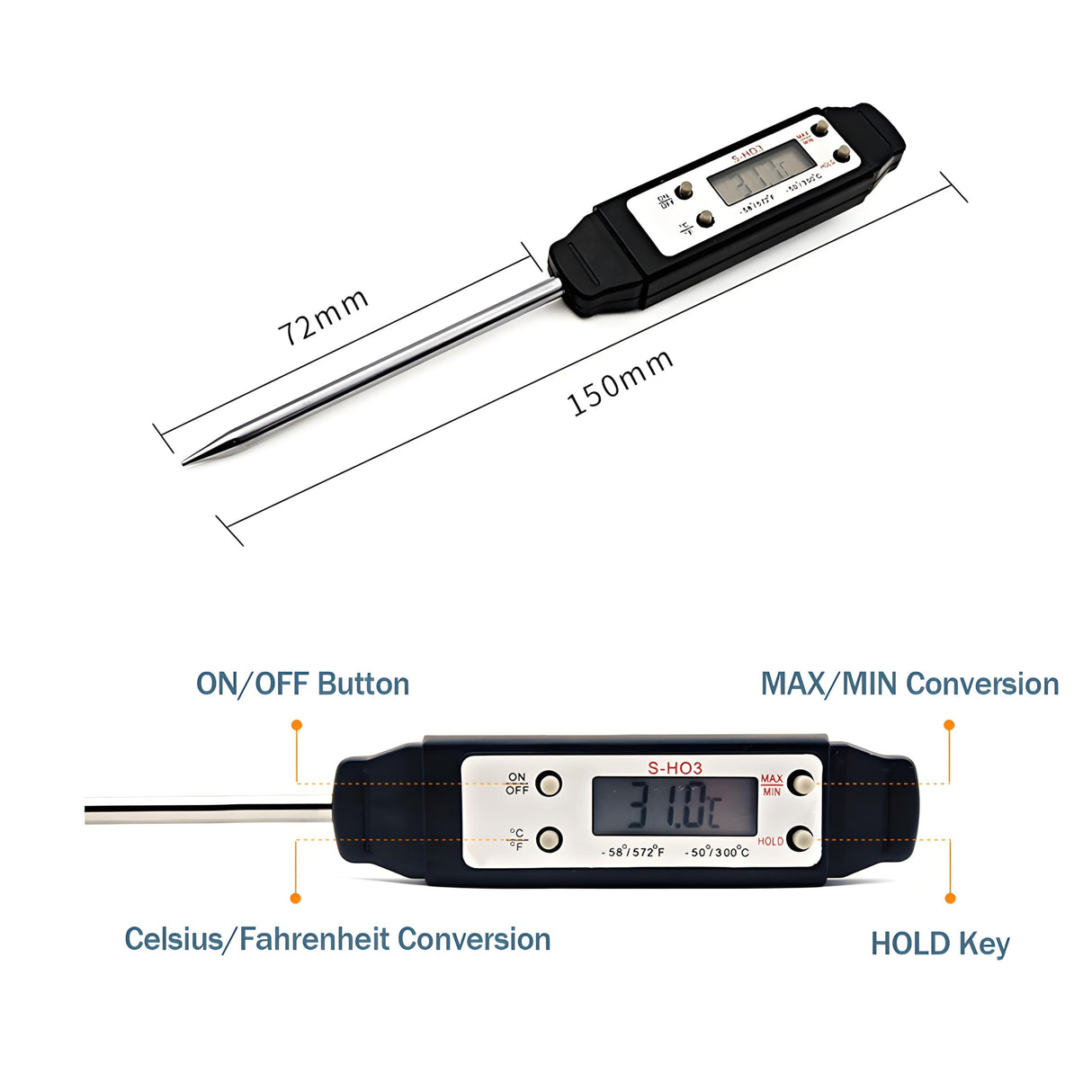Ausenzup Meat Thermometer - Digital Food Thermometer for Cooking Kitchen - Automatic Calibration Pen Style Electronic Pocket Thermometer for Water Temperature, Barbecue (Yellow) Ausenzup