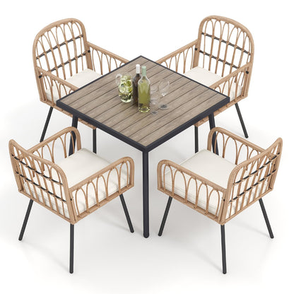 5-Piece LYNSLIM Outdoor Rattan Dining Set with Cushions - Stylish Table and 4 Wicker Chairs for Patio, Poolside, Balcony - WoodArtSupply